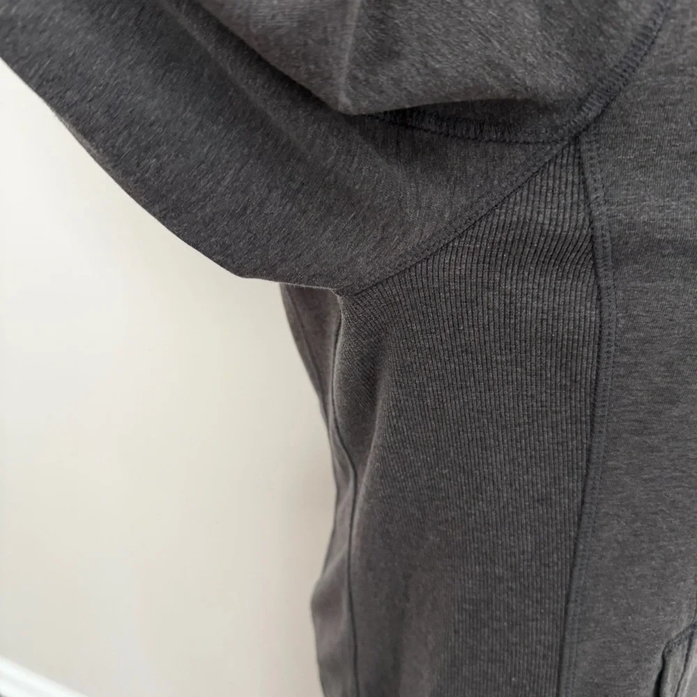 Athleta Jacket Hoodie Full Zip Thumbholes Athletic Lounge Stretch Pockets Grey